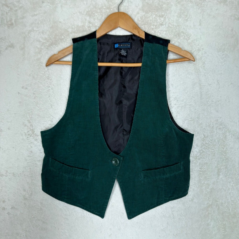 Relativity Green Corduroy Vest Womens Vintage Academia Grandpa Core Layering L